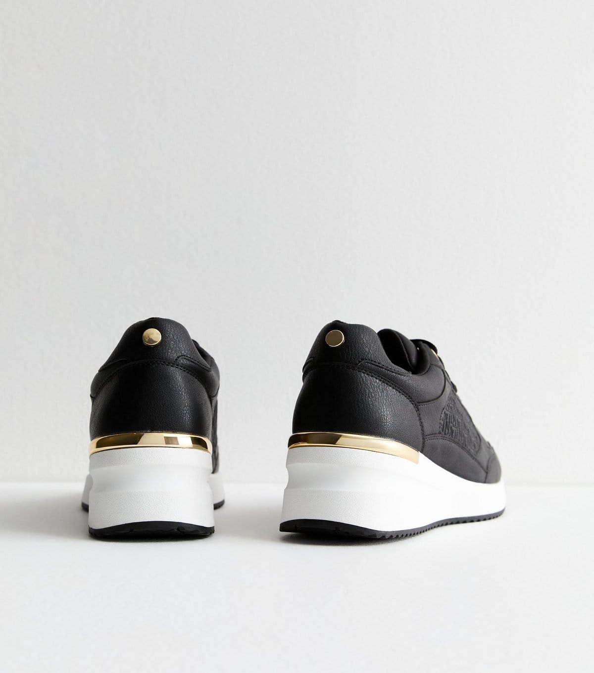 New Look Women's Black Logo Sports Wedge Trainers Vegan New Look - 4