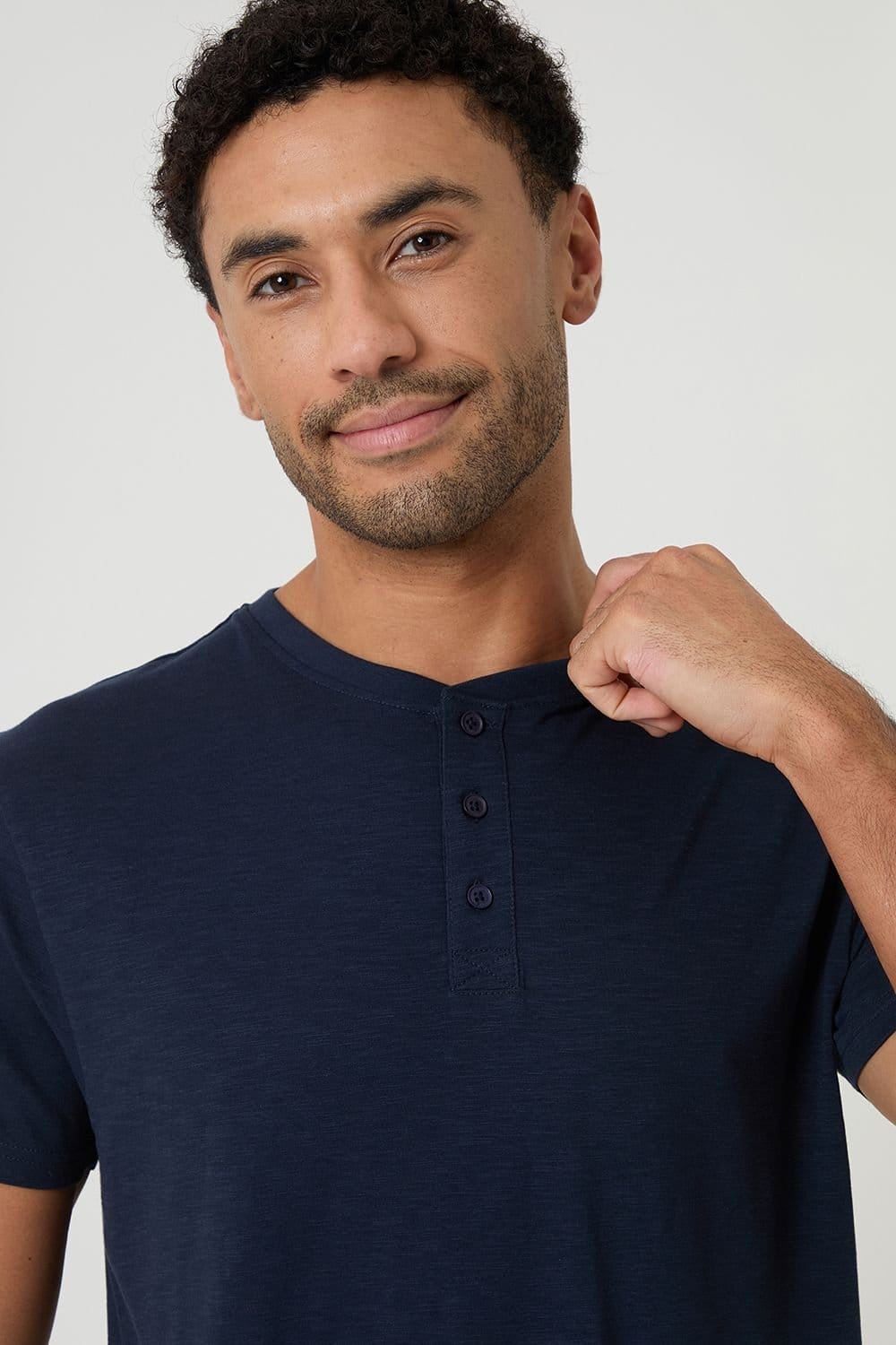 Threadbare Threadbare Men's Cotton Grandad Pyjama Top & Shorts in Navy - 4