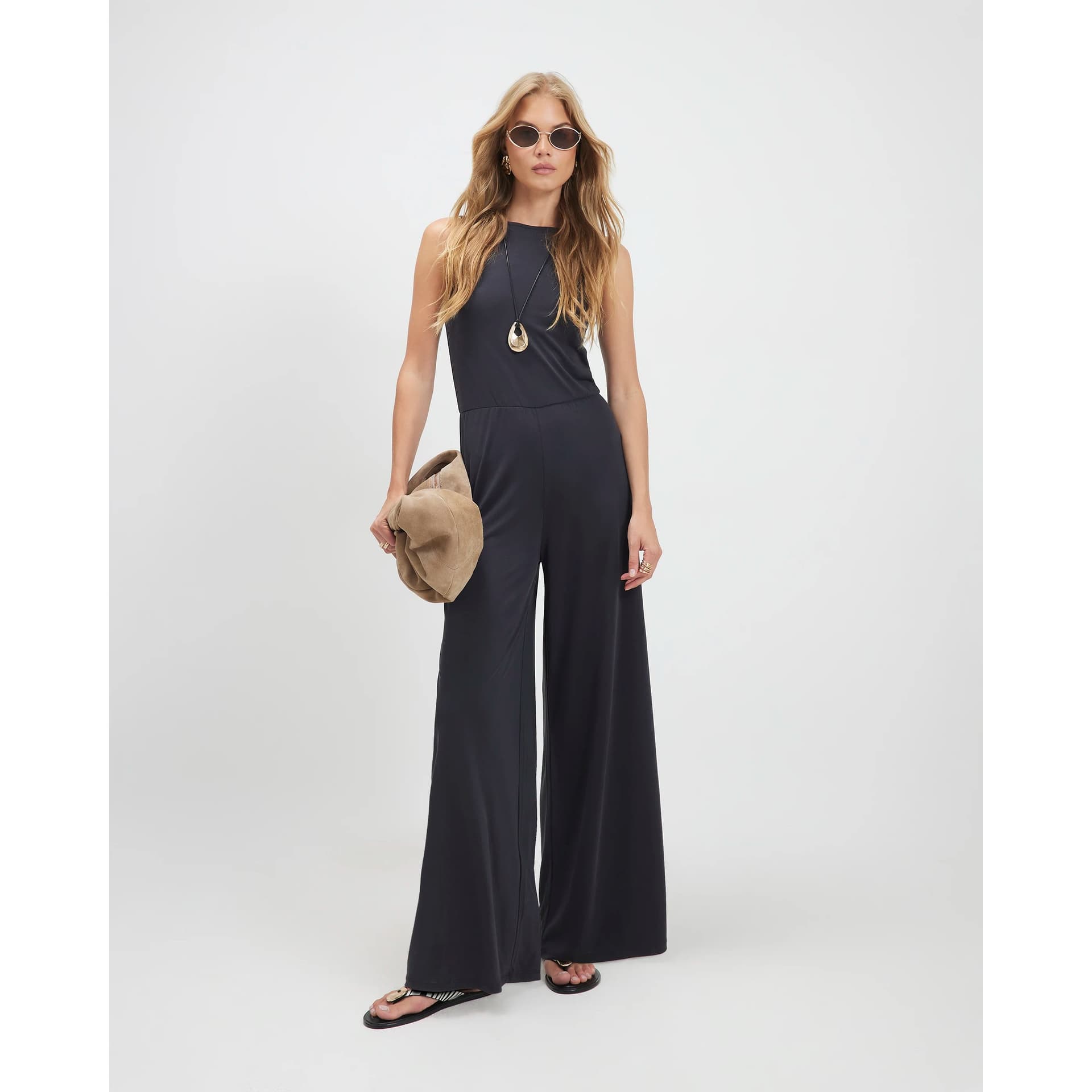 River Island River Island Womens Black Cupro Sleeveless Jumpsuit