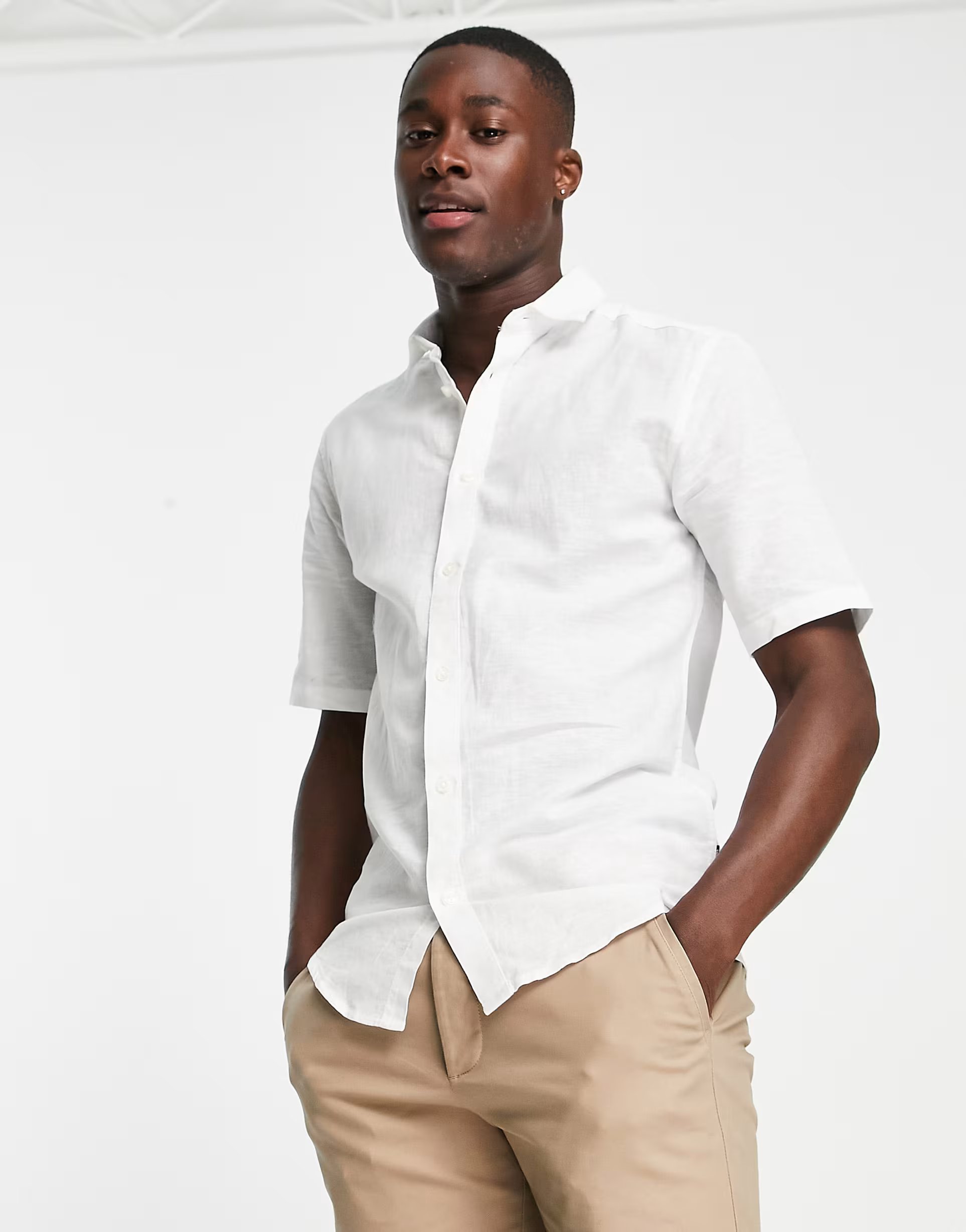 ASOS ONLY & SONS short sleeve slim fit shirt in linen mix in white - 1
