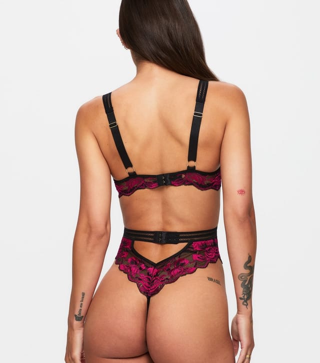 Ann Summers Women's Black and Pink Lace Embracing Bodysuit Ann Summers New Look - 3