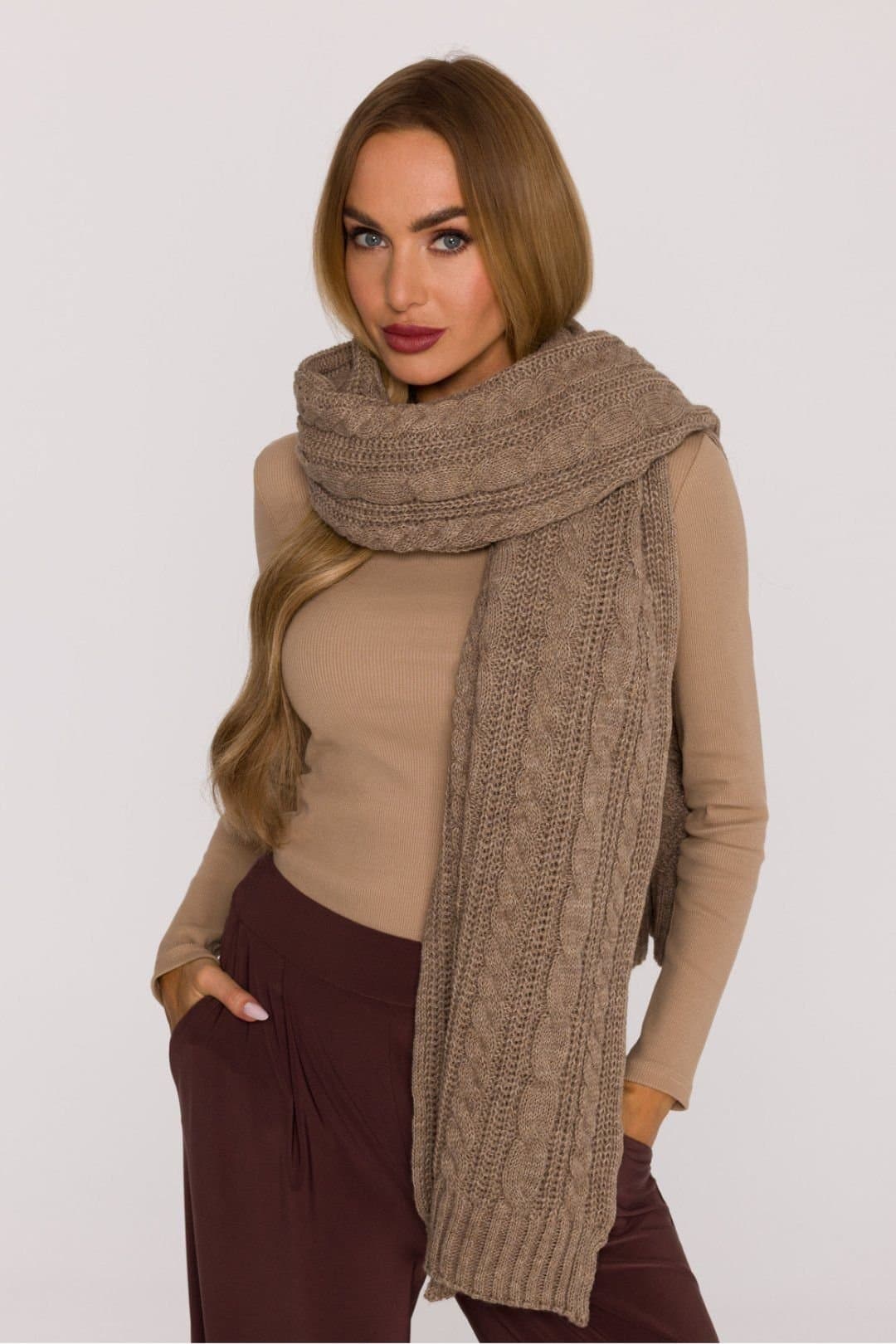 Love Lace Love Lace Women's Soft Thick Weave Braided Long Scarf for Warm Cozy Days Style in Beige