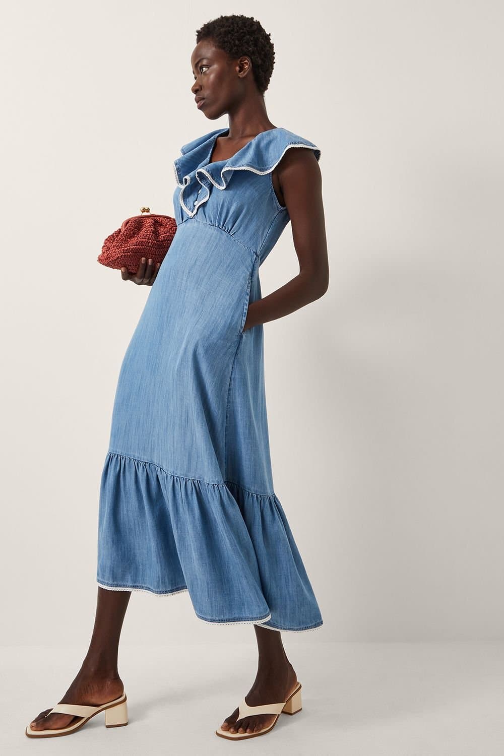 Monsoon Monsoon Women's Dottie Sleeveless Ruffle Midi Dress Blue