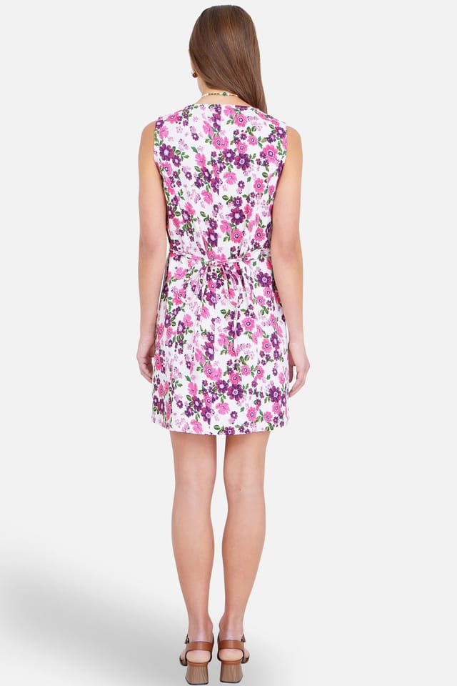 Yumi Yumi Women's Pink Retro Floral Cotton Stretch Pinafore Dress in Fuchsia - 3