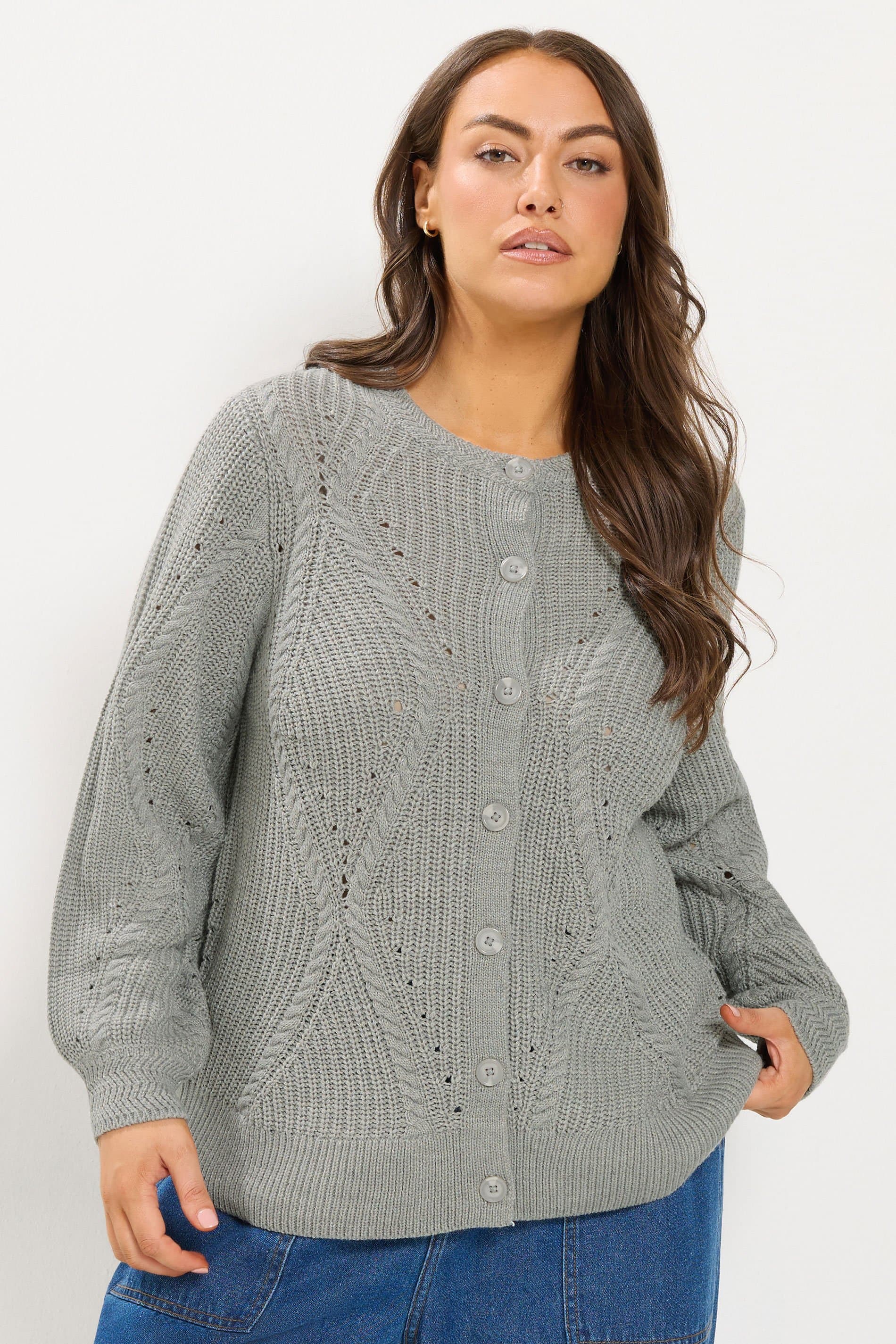 Yours Plus Size Grey Pointelle Knit Cardigan