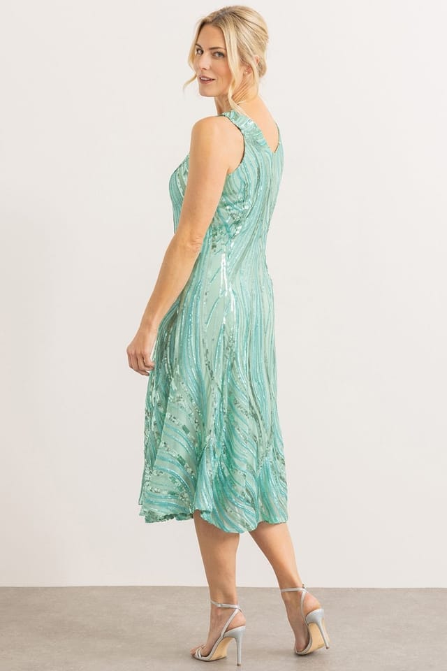 klass Klass. Women's Sequinned Mesh Sleeveless Dress in Aqua - 3