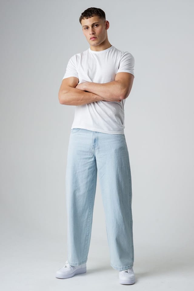 Influence Influence Men's Cotton Wide Leg Mid-Rise Jeans in Blue - 3