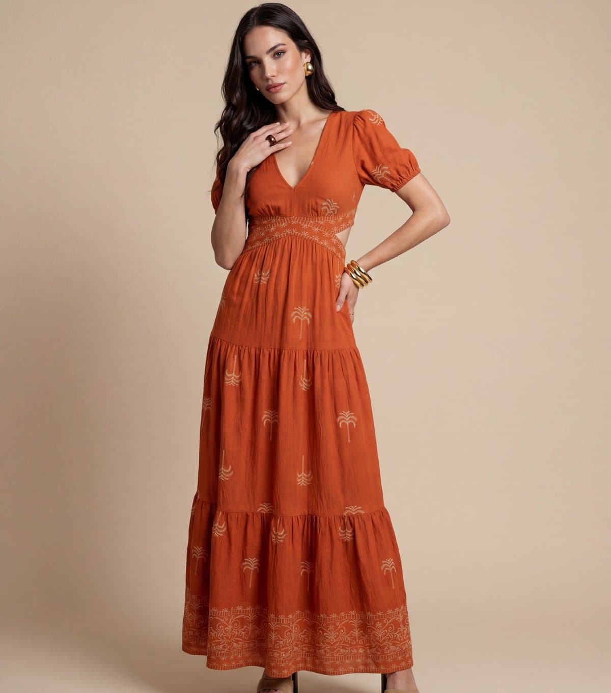 Urban Bliss Women's Burnt Orange Open Back Tiered Maxi Dress Urban Bliss New Look