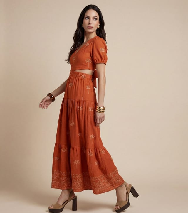 Urban Bliss Women's Burnt Orange Open Back Tiered Maxi Dress Urban Bliss New Look - 2
