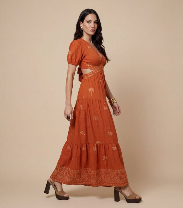 Urban Bliss Women's Burnt Orange Open Back Tiered Maxi Dress Urban Bliss New Look - 3