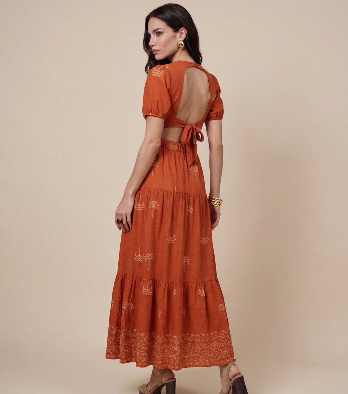 Urban Bliss Women's Burnt Orange Open Back Tiered Maxi Dress Urban Bliss New Look - 4