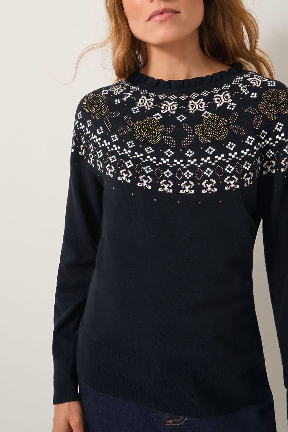 Monsoon Monsoon Women's Fia Hotfix Fair Isle Jumper Black