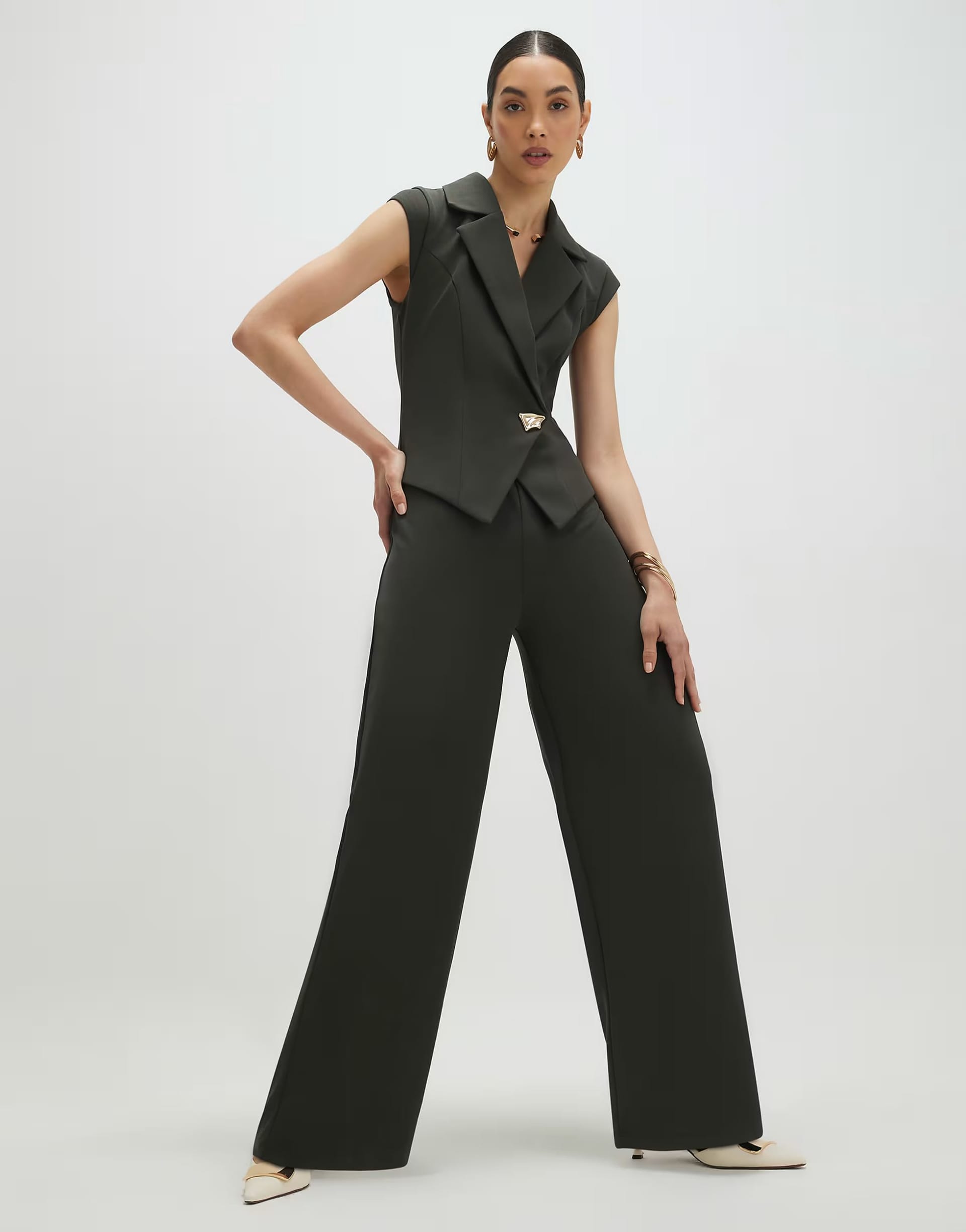 ASOS Green Satin Cap Sleeve Wide Leg Jumpsuit