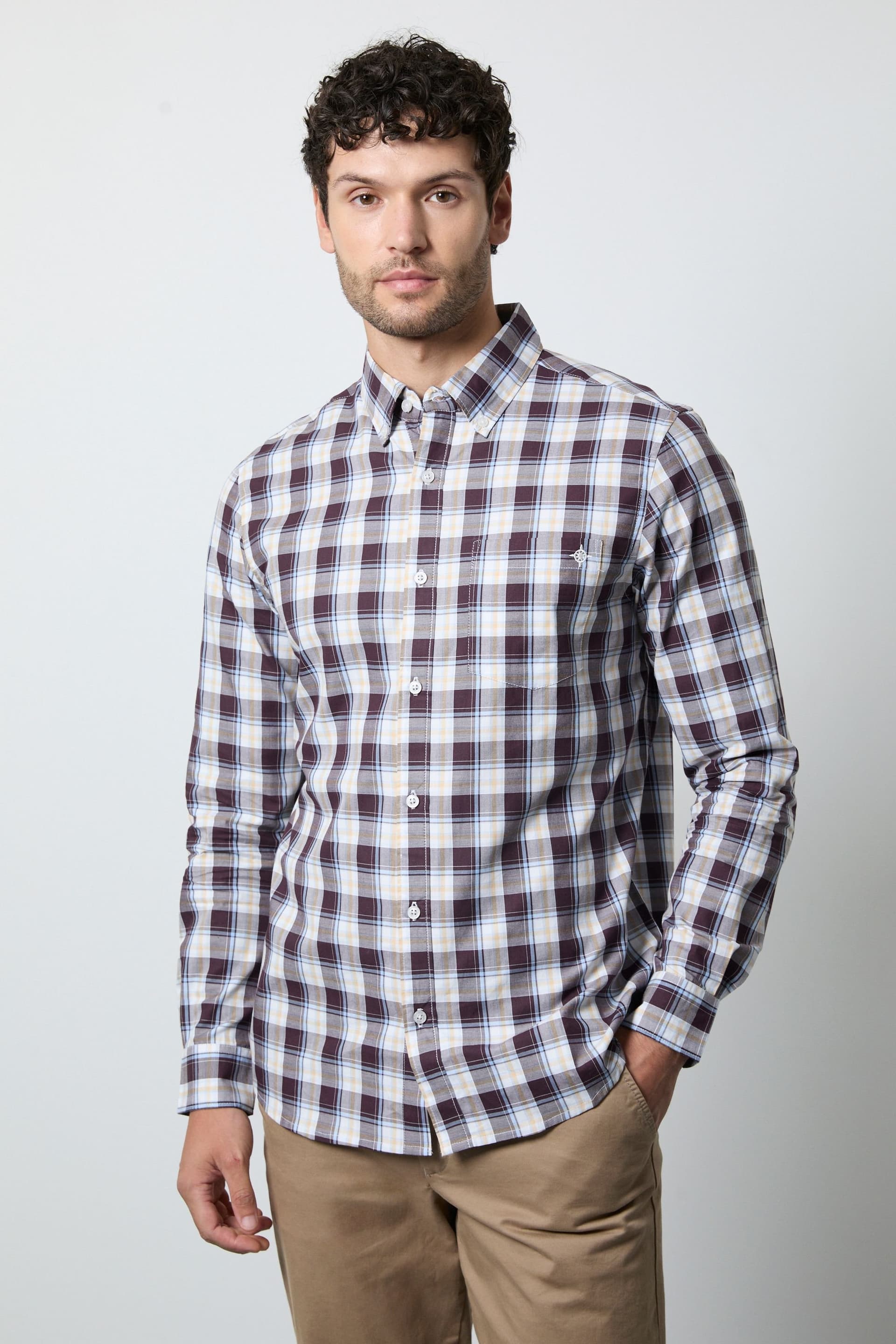 Maine Maine Men's Burgundy Check Long Sleeve Shirt