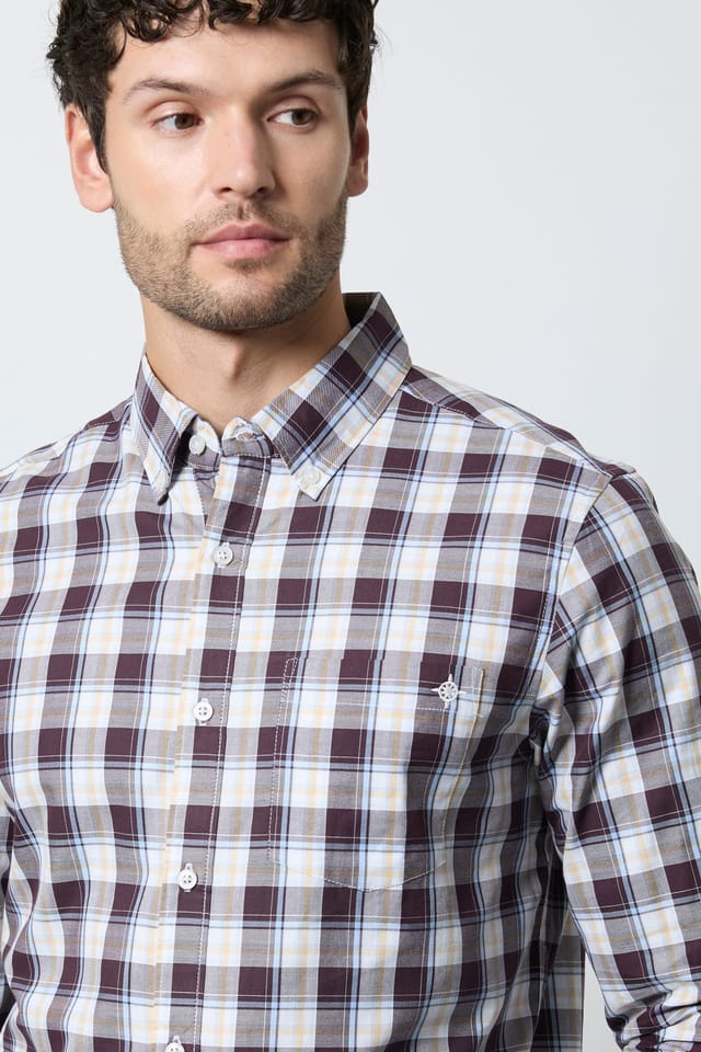 Maine Maine Men's Burgundy Check Long Sleeve Shirt - 2