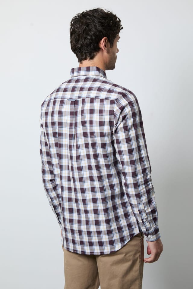 Maine Maine Men's Burgundy Check Long Sleeve Shirt - 3