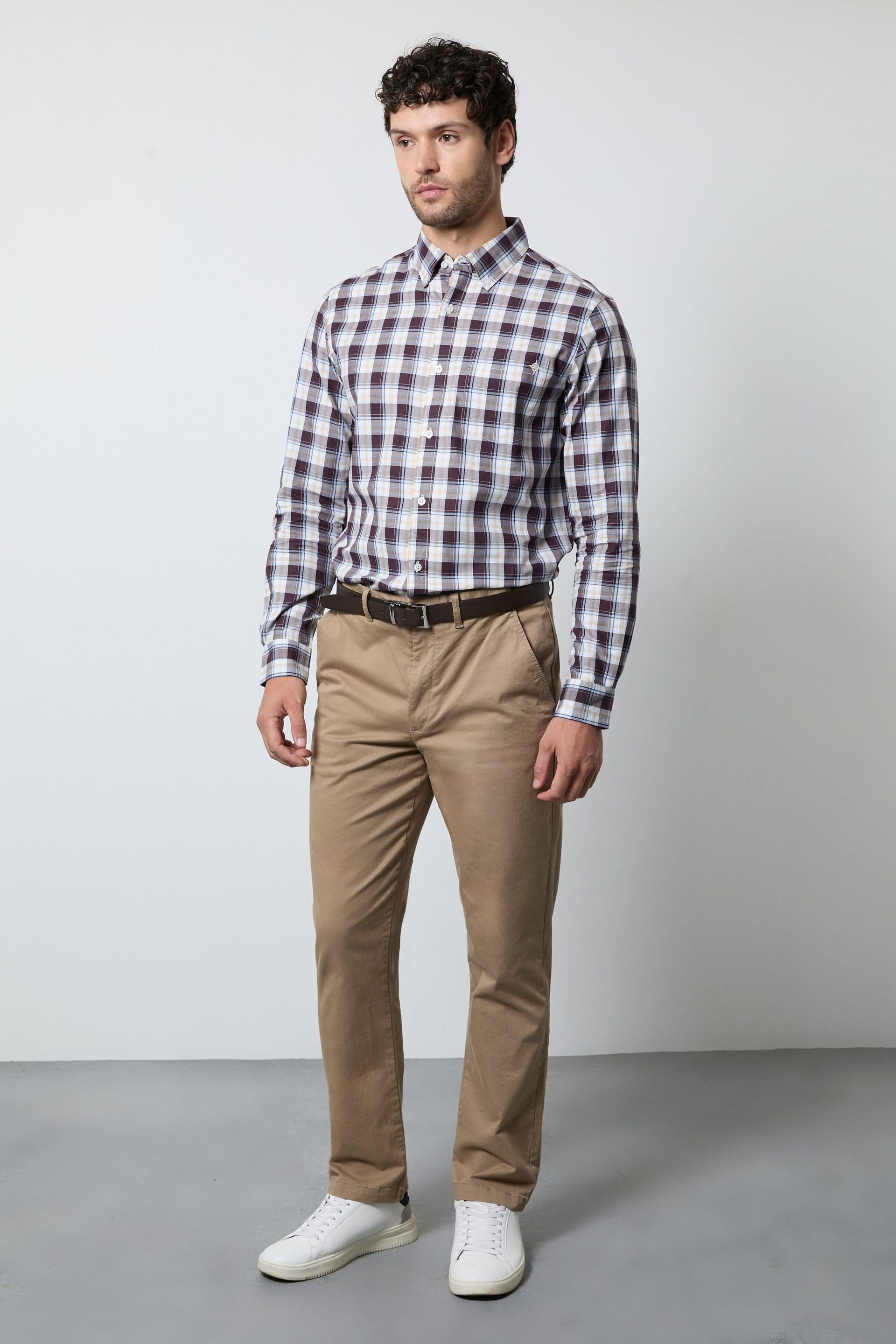 Maine Maine Men's Burgundy Check Long Sleeve Shirt - 4