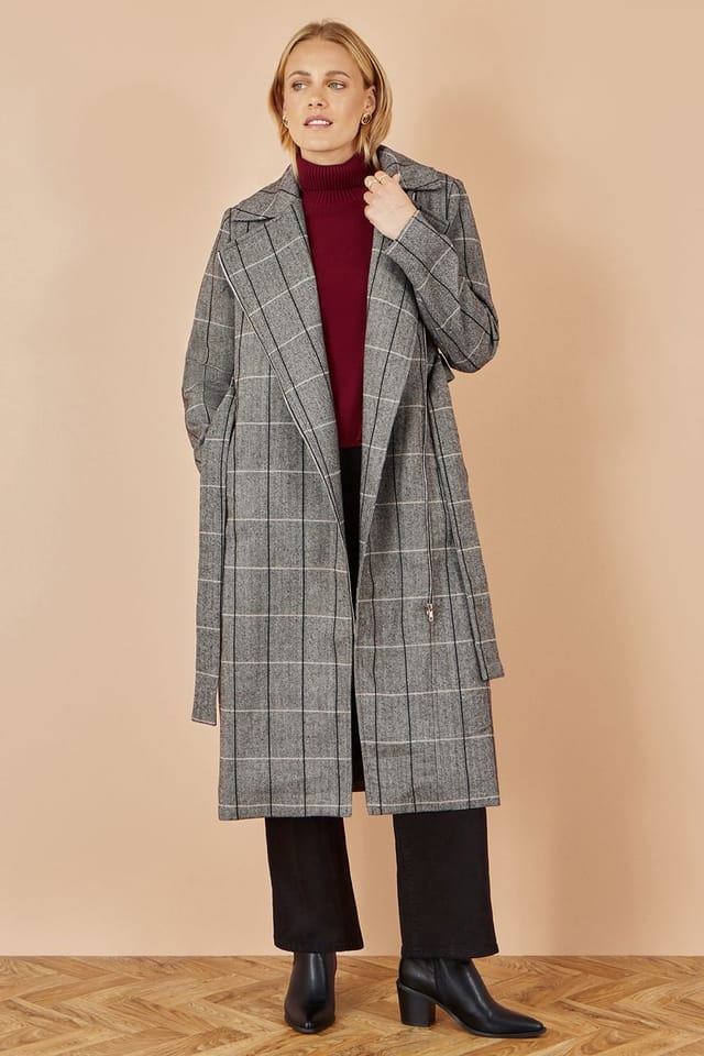 Yumi Yumi Women's Grey Check Oversize Long Biker Coat - 3