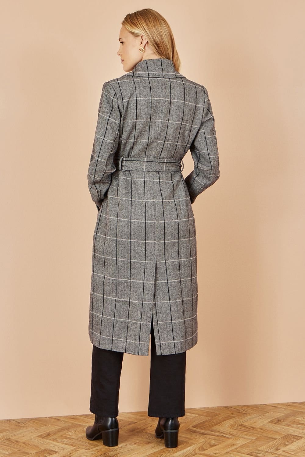 Yumi Yumi Women's Grey Check Oversize Long Biker Coat - 4