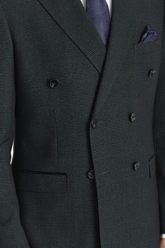 Paul Andrew Paul Andrew Men's Blazer Checked Double Breasted Plaid Tailored Fit Jacket in Dark Green - 2