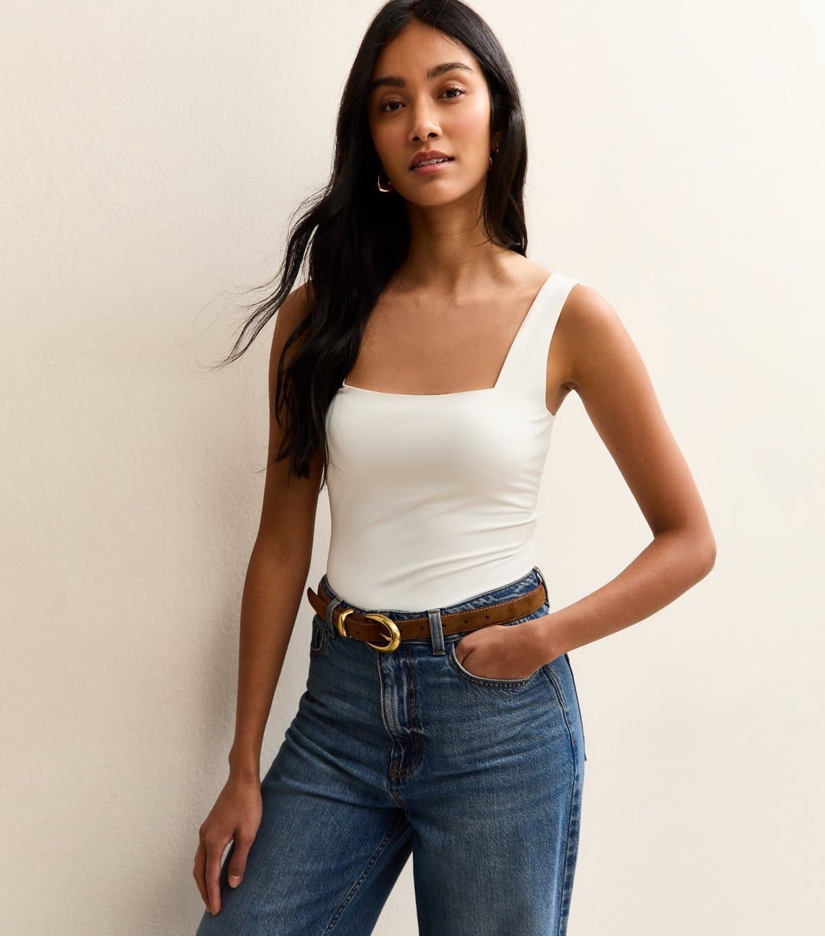 New Look Women's White Square Neck Bodysuit New Look