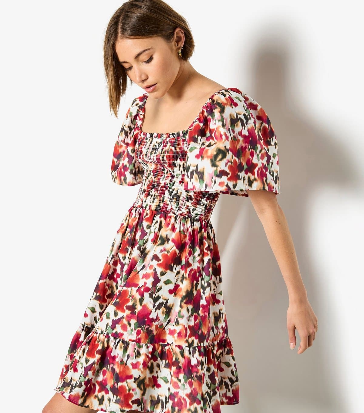 Apricot Women's Red Floral Puff Sleeve Mini Dress Apricot New Look