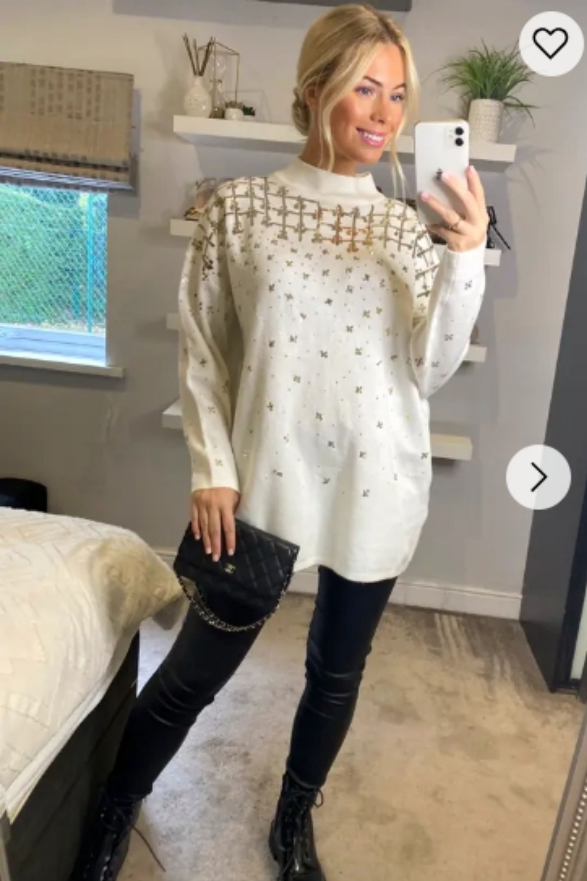 CY CY Women's Sequin Embellished Long Sleeves Jumper in White - 2