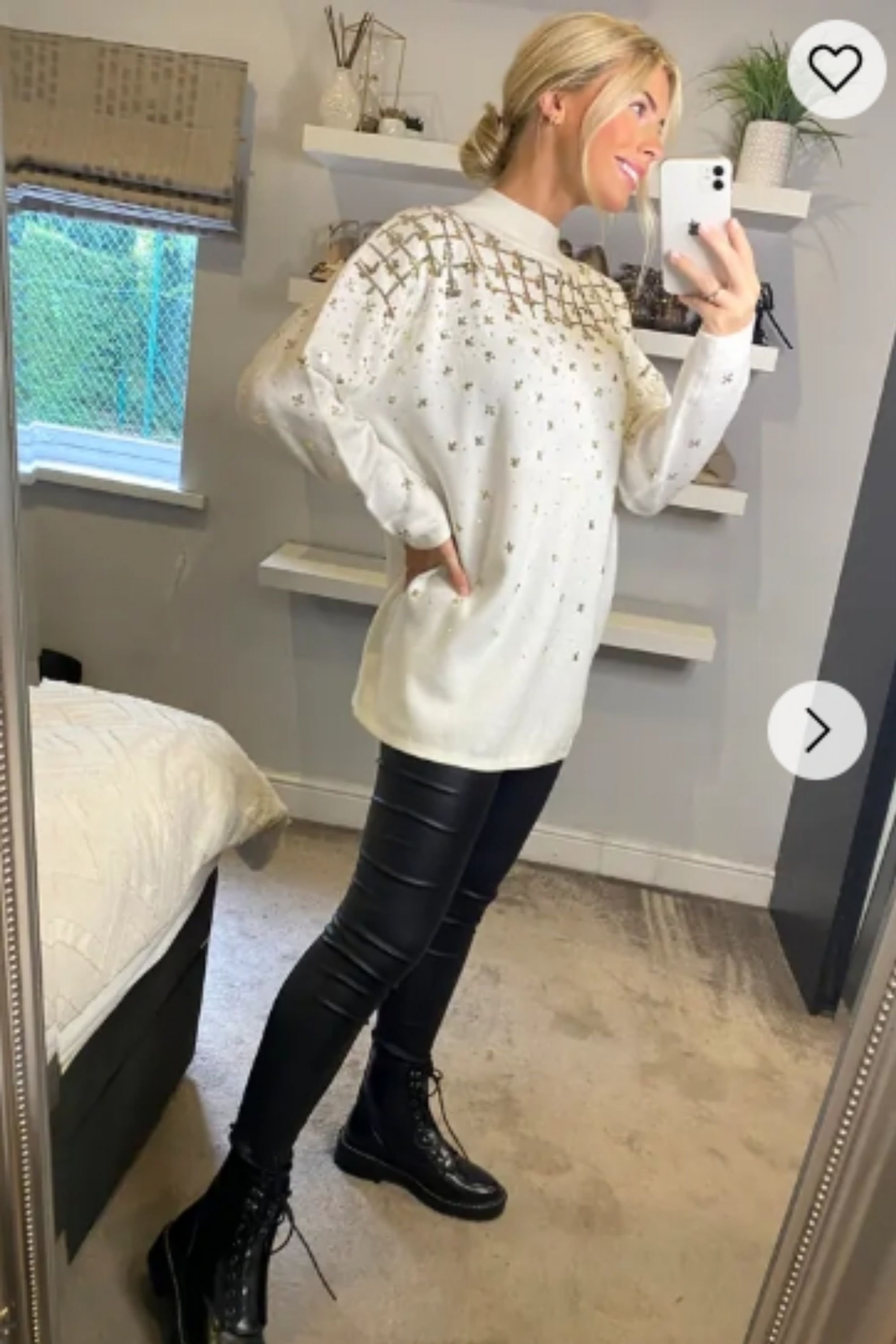 CY CY Women's Sequin Embellished Long Sleeves Jumper in White - 3