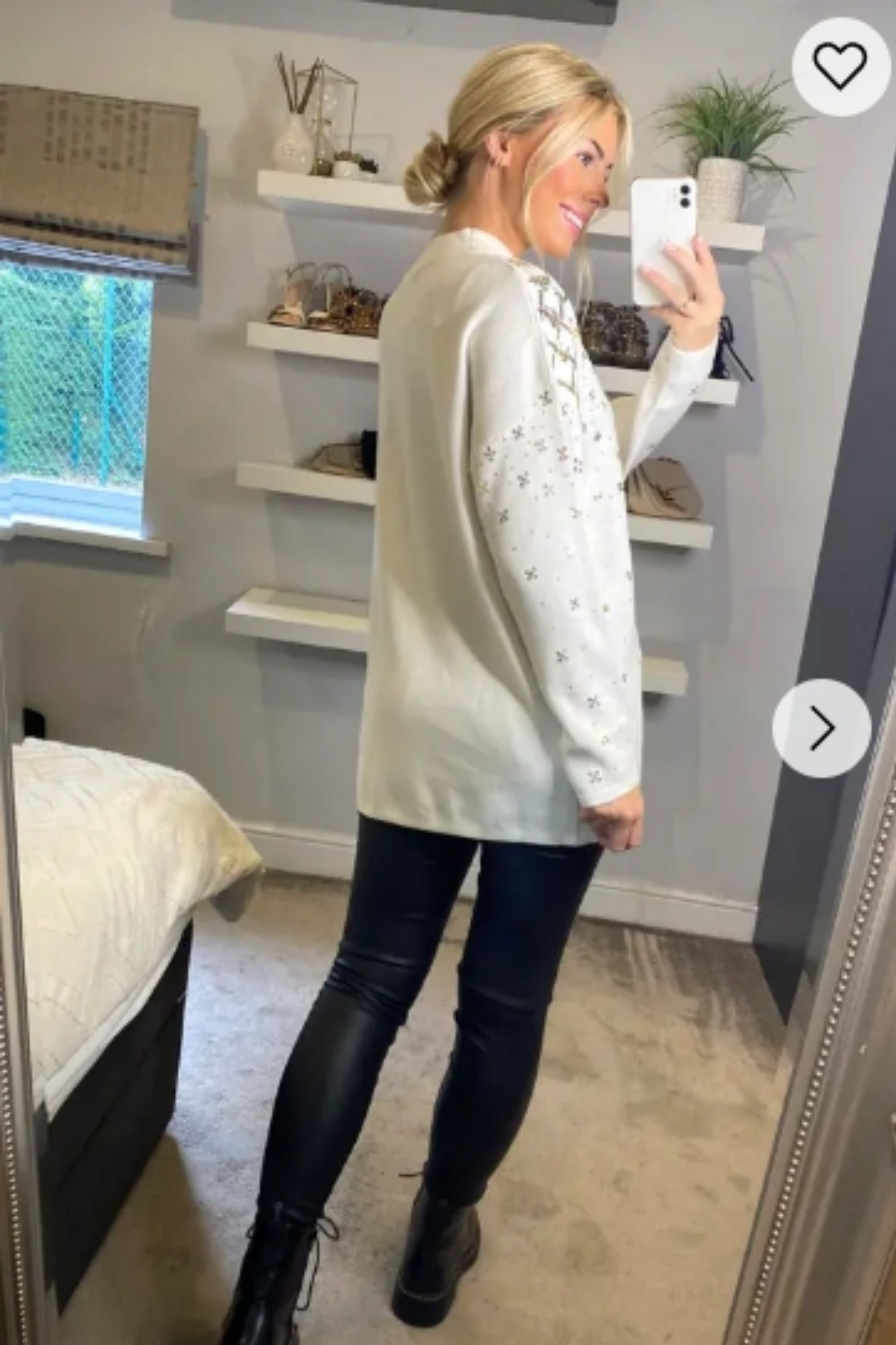 CY CY Women's Sequin Embellished Long Sleeves Jumper in White - 4