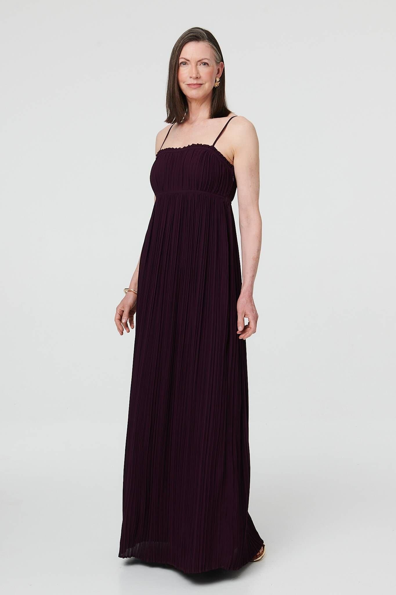 Izabel London Izabel London Women's Pleated Cami Strap Maxi Dress in Purple