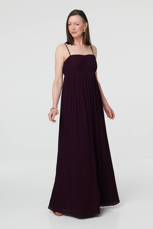Izabel London Izabel London Women's Pleated Cami Strap Maxi Dress in Purple - 2