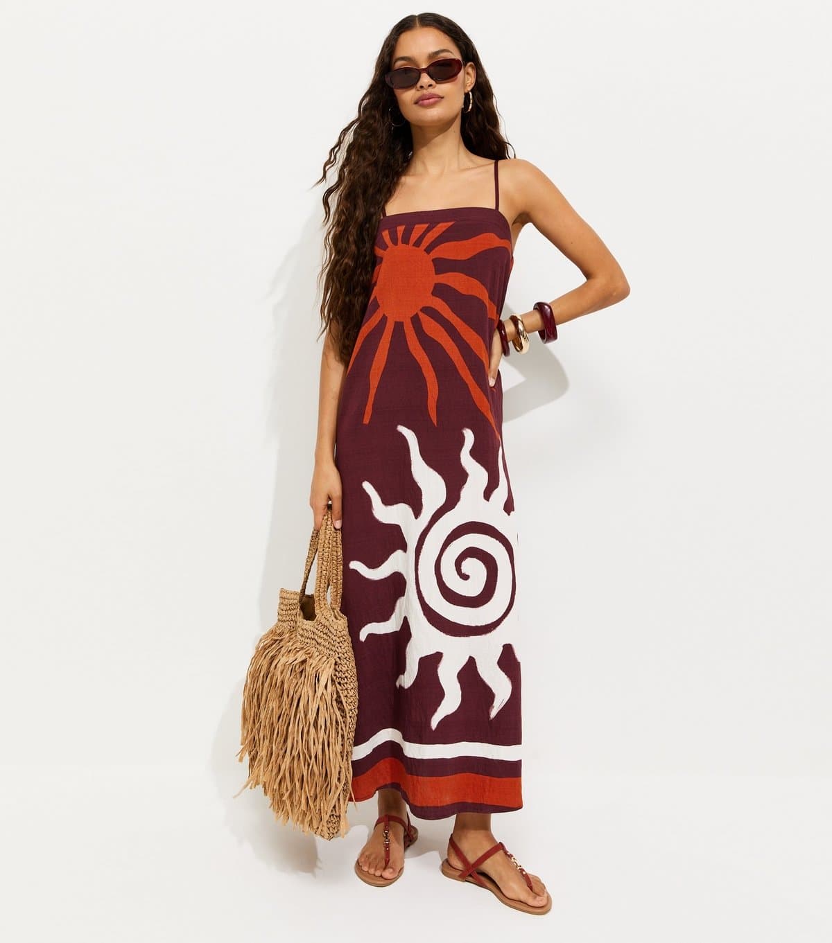 New Look Women's Petite Brown Sun Print Beach Maxi Dress New Look