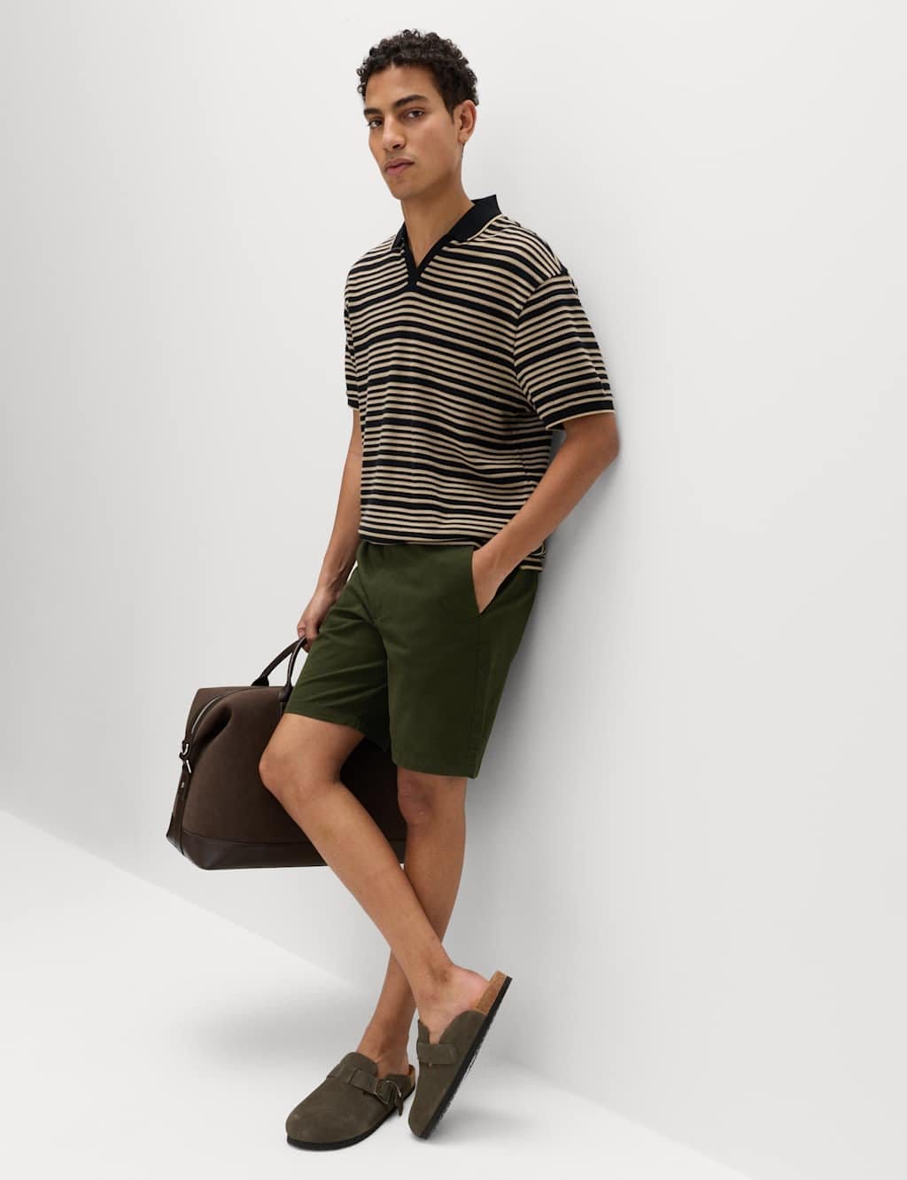 M&S Dark Green Regular Fit Stretch Chino Shorts