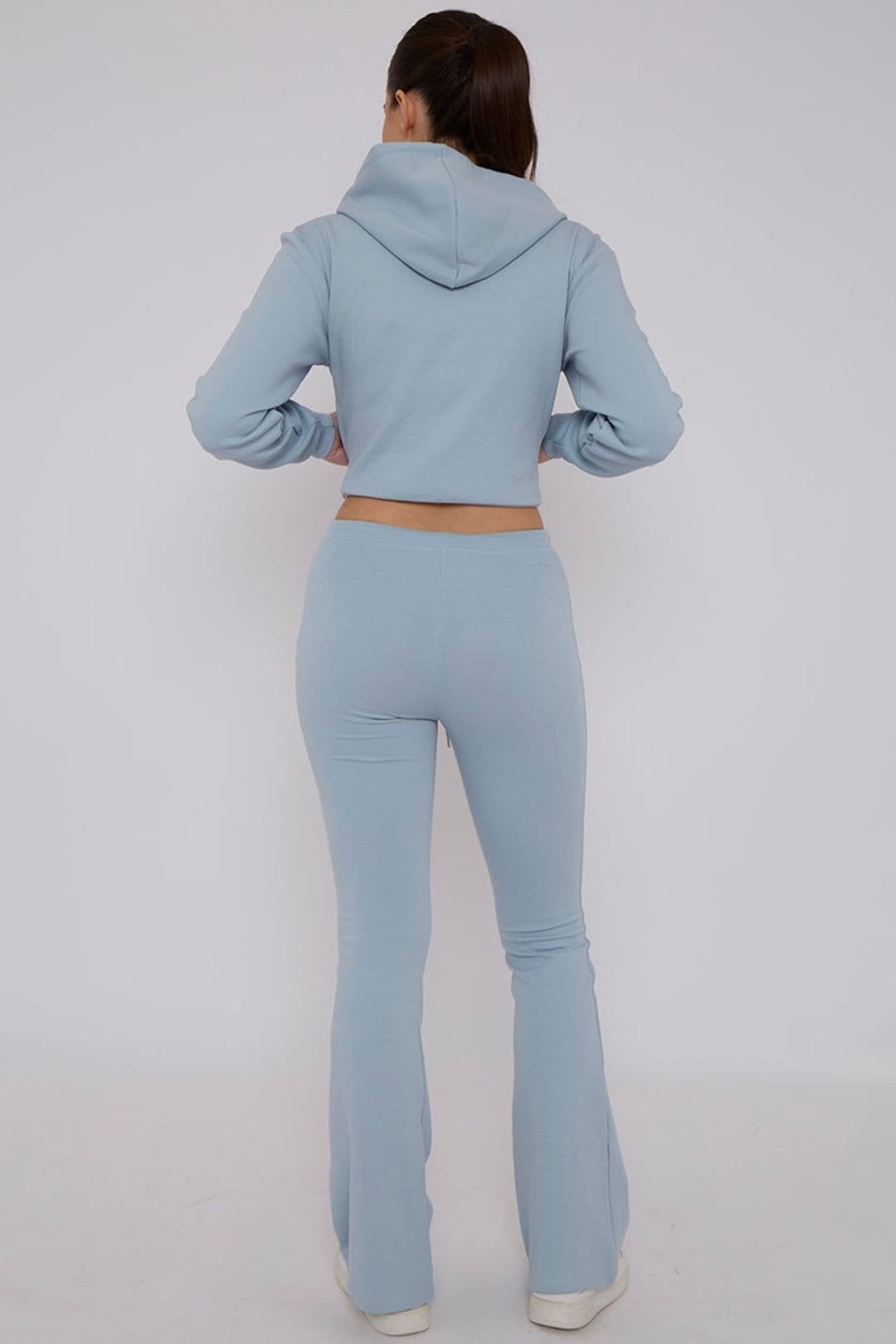 STYLEWISE STYLEWISE Women's Cropped Zip Hoodie & Flared Trouser Set - Interlock - Co-ord Set in Blue - 4