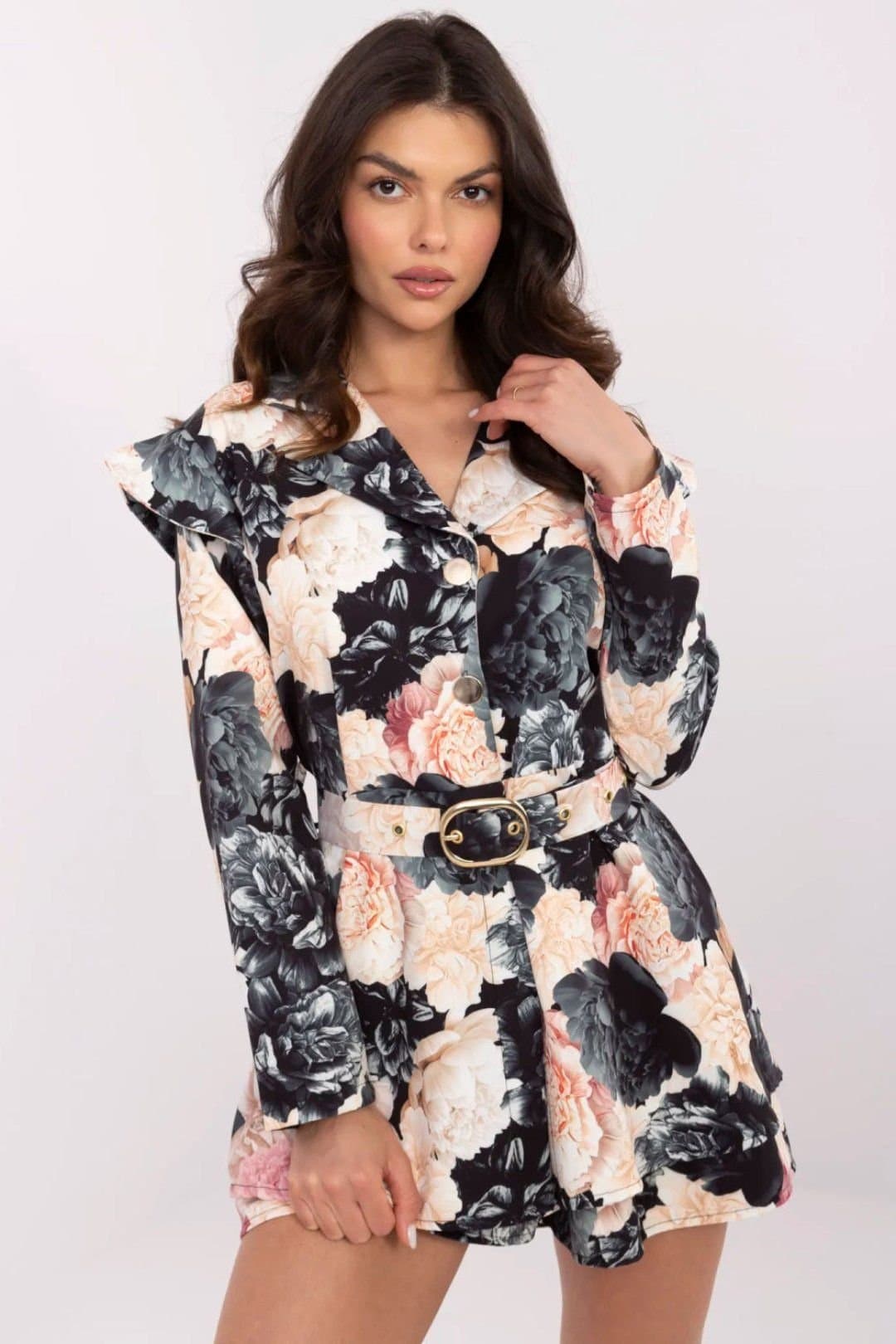 Love Lace Love Lace Women's Floral Ruffle Sleeve Waist Belt Mini Jumpsuit