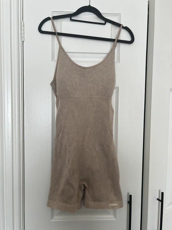 PLT Beige ribbed playsuit romper