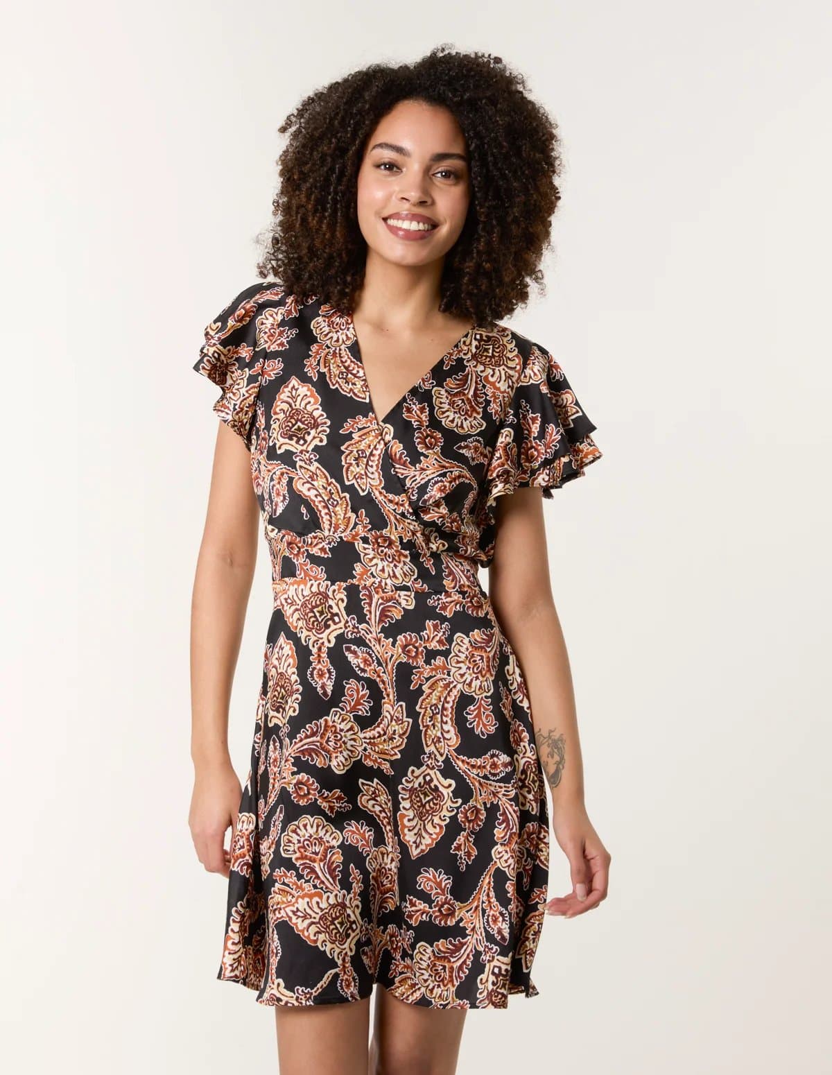 Blue Vanilla Paisley Frill Sleeve Mini Dress