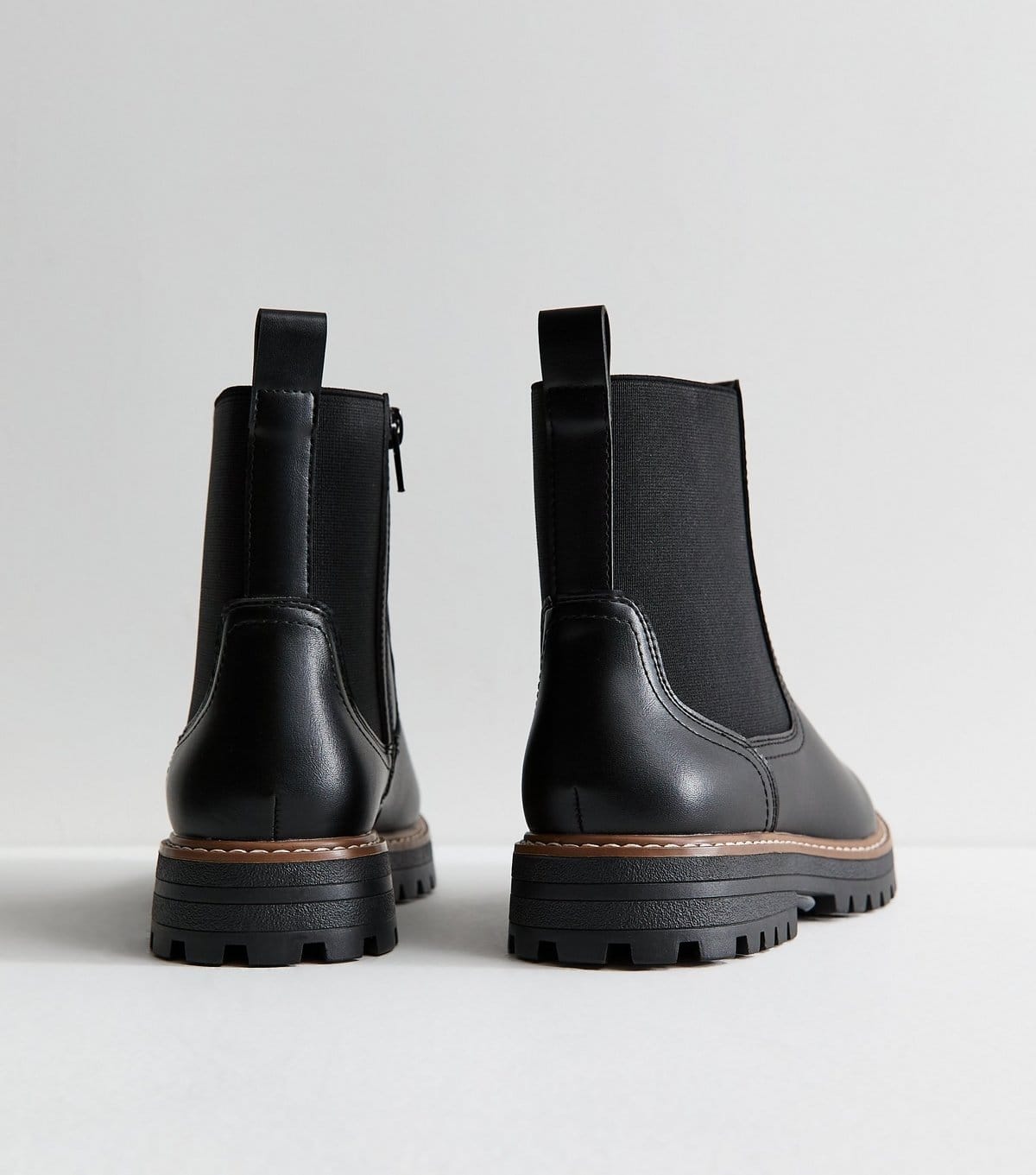 New Look Women's Wide Fit Black Faux Leather Contrast Stitch Chunky Sole Chelsea Boots Vegan New Look - 4