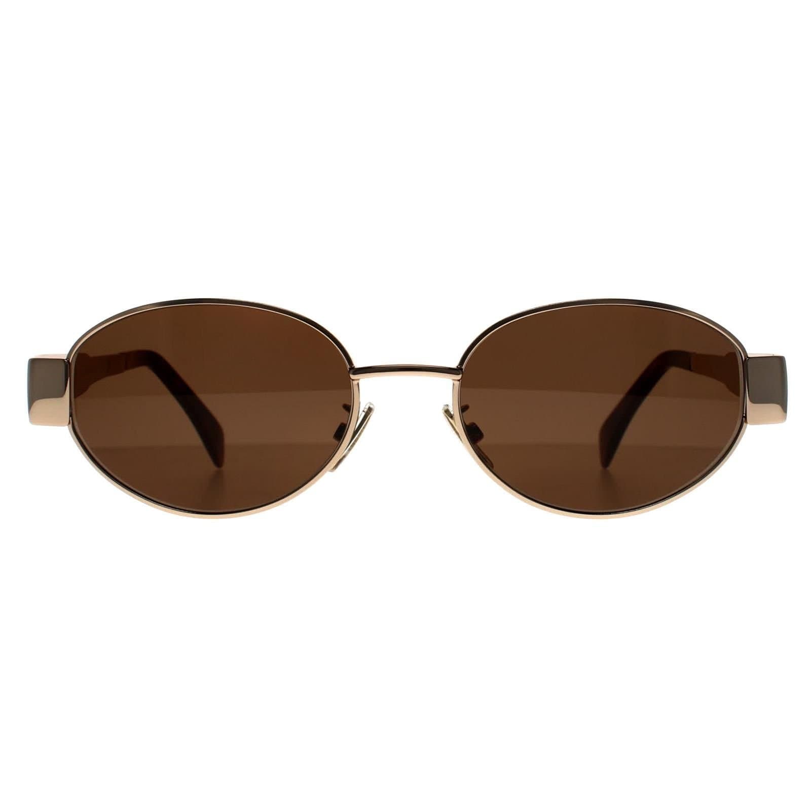 Celine Celine Women's Oval Shiny Yellow Gold Brown Silver Mirror CL40235U Metal Triomphe