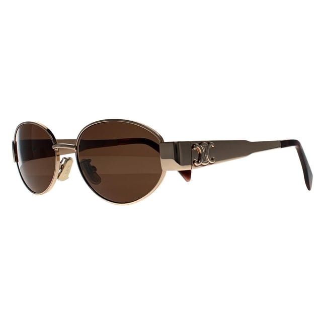 Celine Celine Women's Oval Shiny Yellow Gold Brown Silver Mirror CL40235U Metal Triomphe - 2