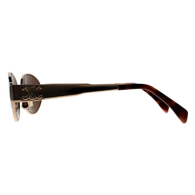 Celine Celine Women's Oval Shiny Yellow Gold Brown Silver Mirror CL40235U Metal Triomphe - 3