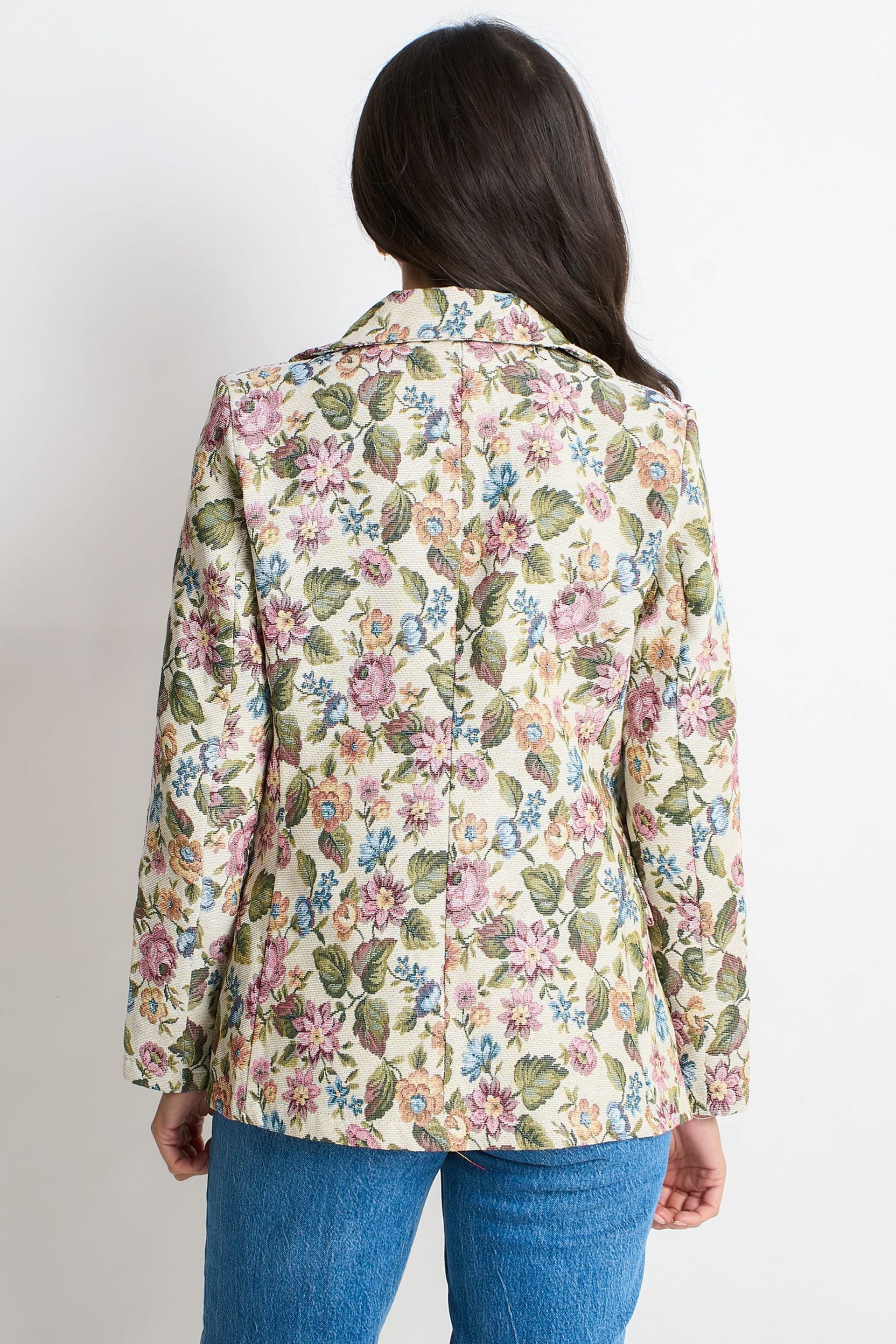 Gini London Gini London Women's Beige Floral Jacquard Tailored Jacket - 4