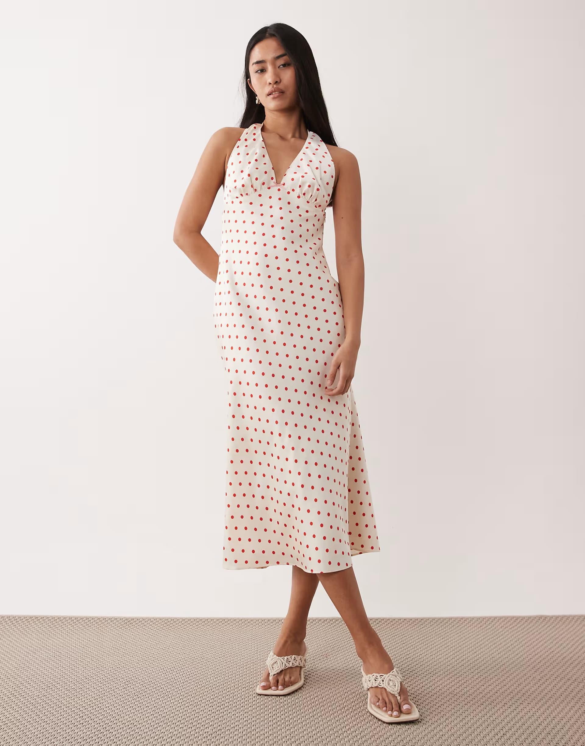 ASOS NIA La Brea midaxi halter neck dress in red polka dot
