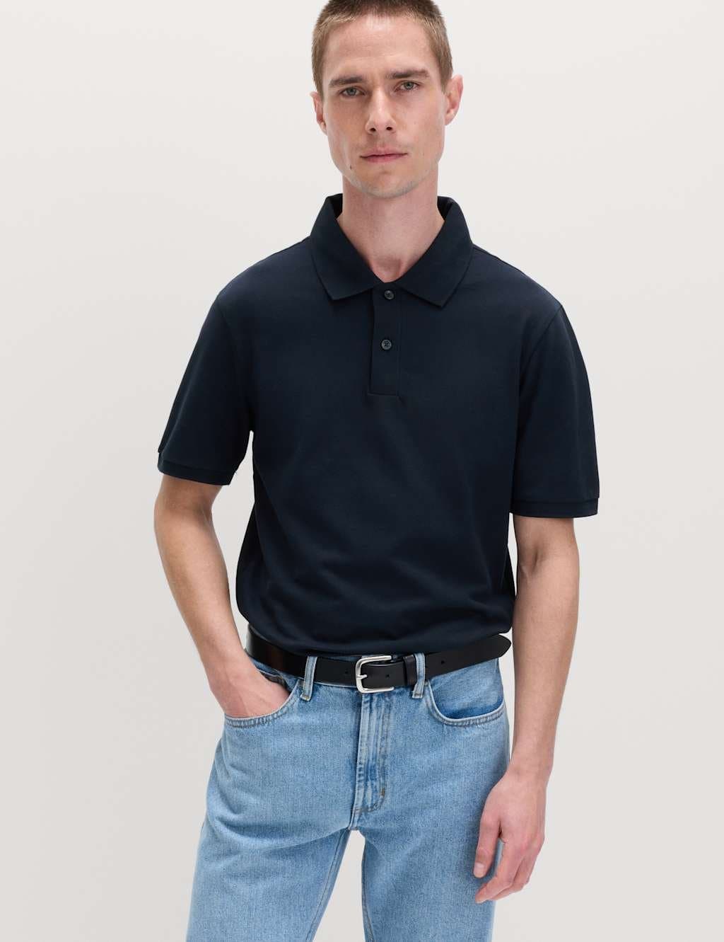 Marks & Spencer M&S Slim Fit Cotton Rich Pique Polo Shirt Dark Navy
