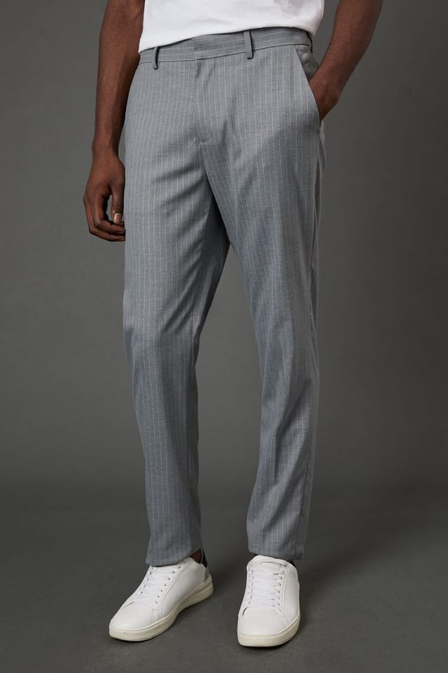 Burton Burton Men's Grey Pinstripe Slim Fit Suit Trousers in Mid Grey - 2