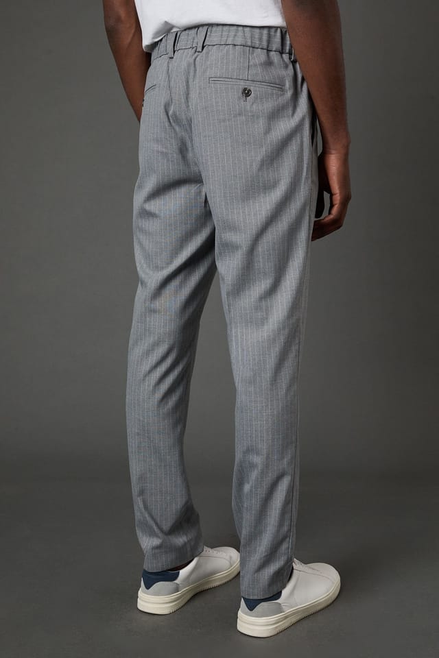 Burton Burton Men's Grey Pinstripe Slim Fit Suit Trousers in Mid Grey - 3