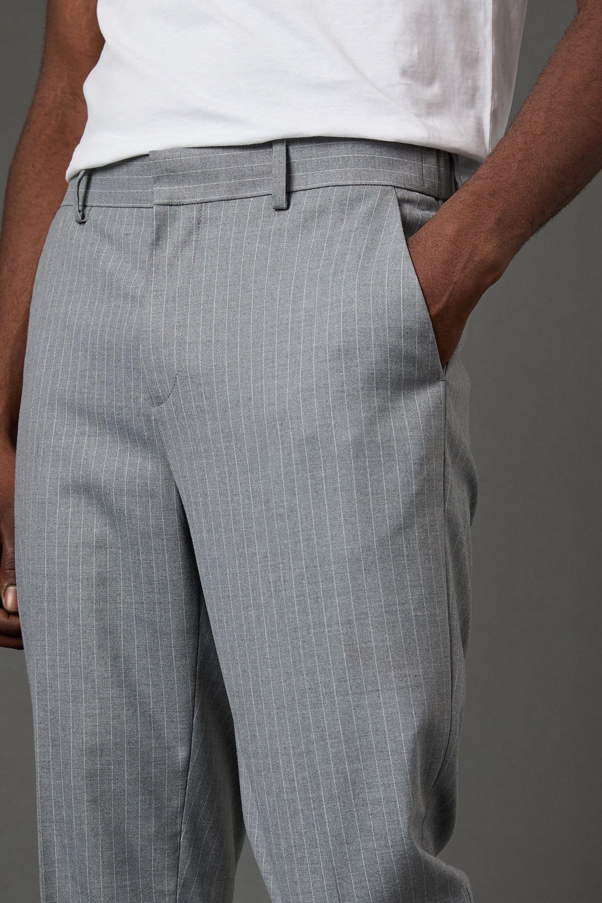 Burton Burton Men's Grey Pinstripe Slim Fit Suit Trousers in Mid Grey - 4