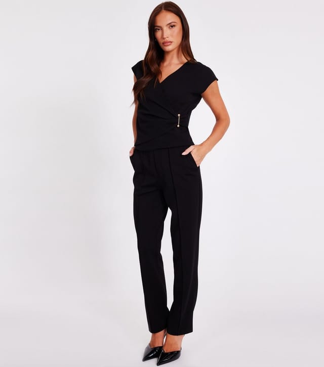 Quiz Women's Black Ruched Wrap Top Quiz New Look - 2