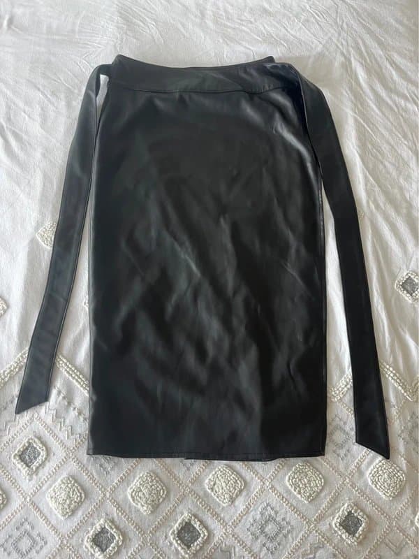 Never Fully Dressed Black faux leather wrap midi skirt