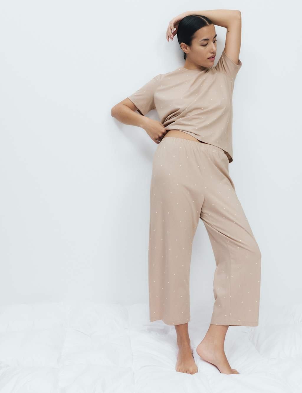 Marks & Spencer M&S Cotton Rich Printed Cropped Pyjama Set Neutral - 1